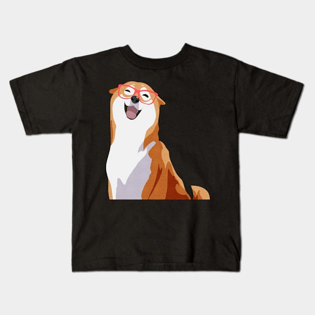 Happy Shiba Inu - Red Glasses Kids T-Shirt by CieloMarie